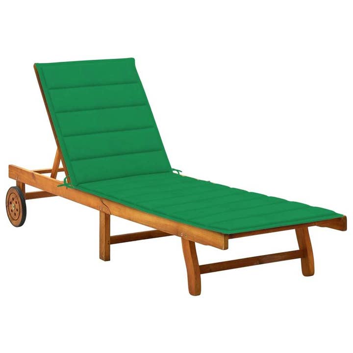 Sunlounger Acacia wood and green cushion for wholesale by American Smart