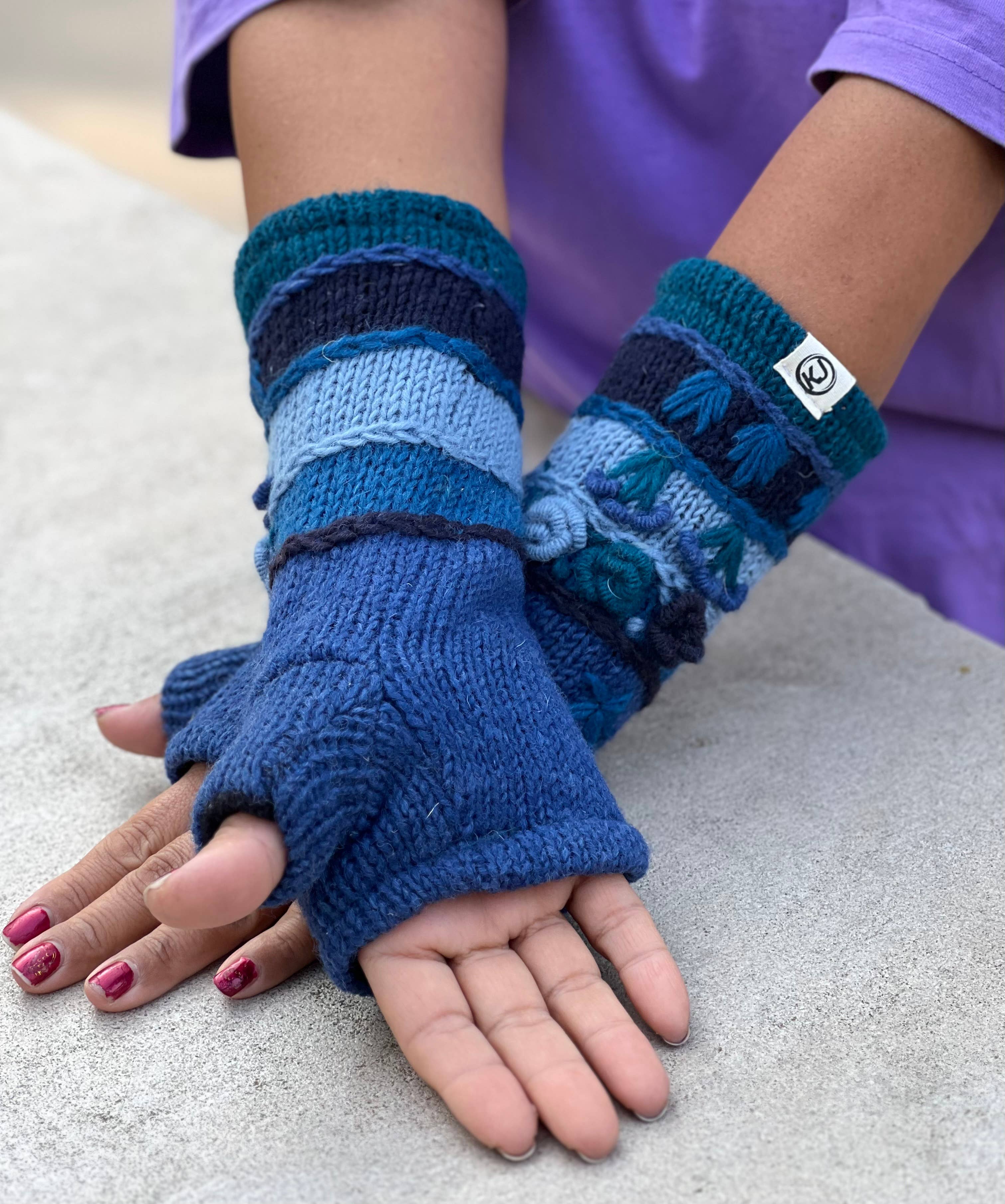 Lungta Imports – Engroshandel Handsker - Dame – Fingerløse, håndstrikkede uldhandsker med fleecefor - håndvarmer11