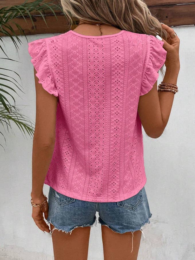 Suhkasana - Vendita all'ingrosso Camicetta - Donna - Top estivo in pizzo con maniche a volant per donna - Casual e alla moda1