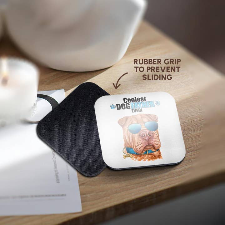 3dRose - Wholesale Coasters - 3dRose, Adorable Shar Pei Dog Looking Cool for Dad on Fathers Day, Coaster10