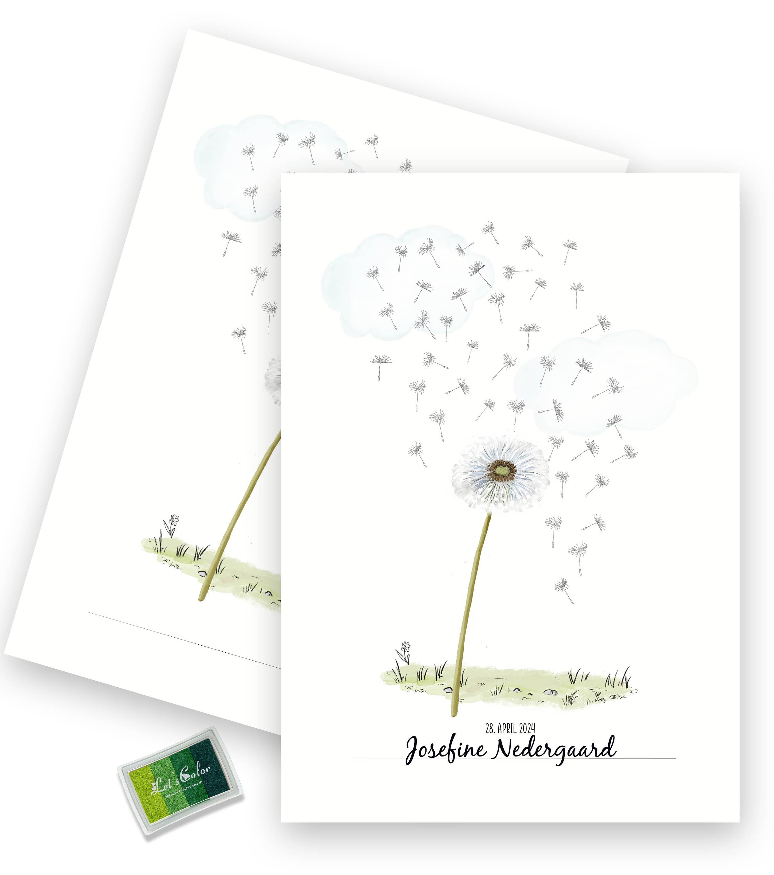 Mouse and Pen Illustration ApS - Vente Livre d'or - Empreinte digitale - Pissenlit avec empreintes digitales vertes0