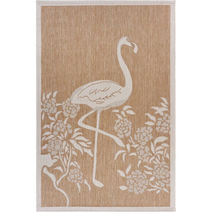 Catherine Beige Tropical Flamingo Indoor/ Outdoor Area Rug for wholesale by LR Home
