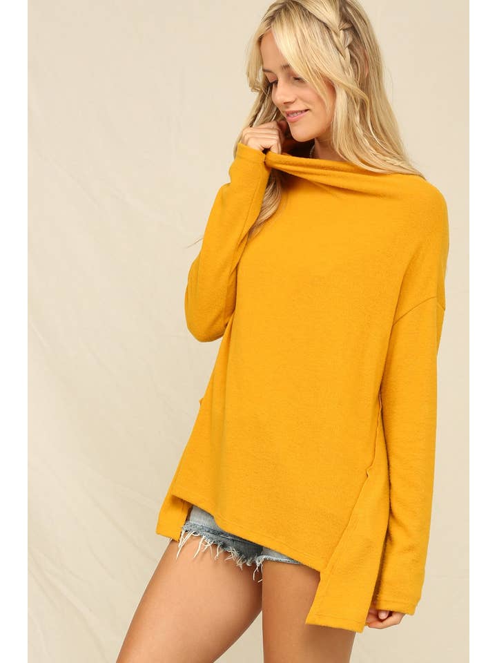 Mustard Cashmere Mock Neck Tunic Long Sleeve Top for wholesale on Faire