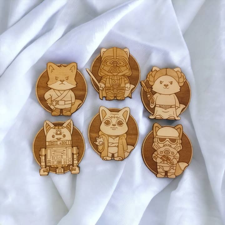 Set of 6 Star Wars Cats Wooden Coasters - Geek and Pet Lover for wholesale by Studio Rima