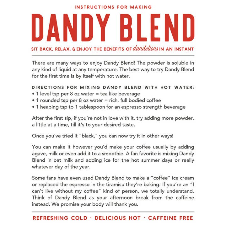 Dandy Blend - Wholesale Instant Coffee/Espresso - Dandy Blend Coffee Alternative**Organic