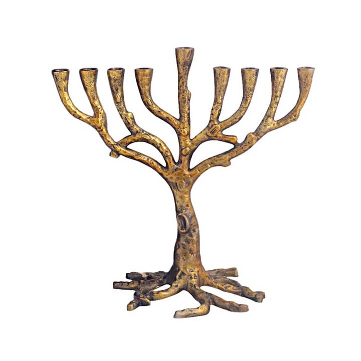 Menorah Tree of Life with Reusable box - Rustic Gold for wholesale by Boker-Tov Shalom