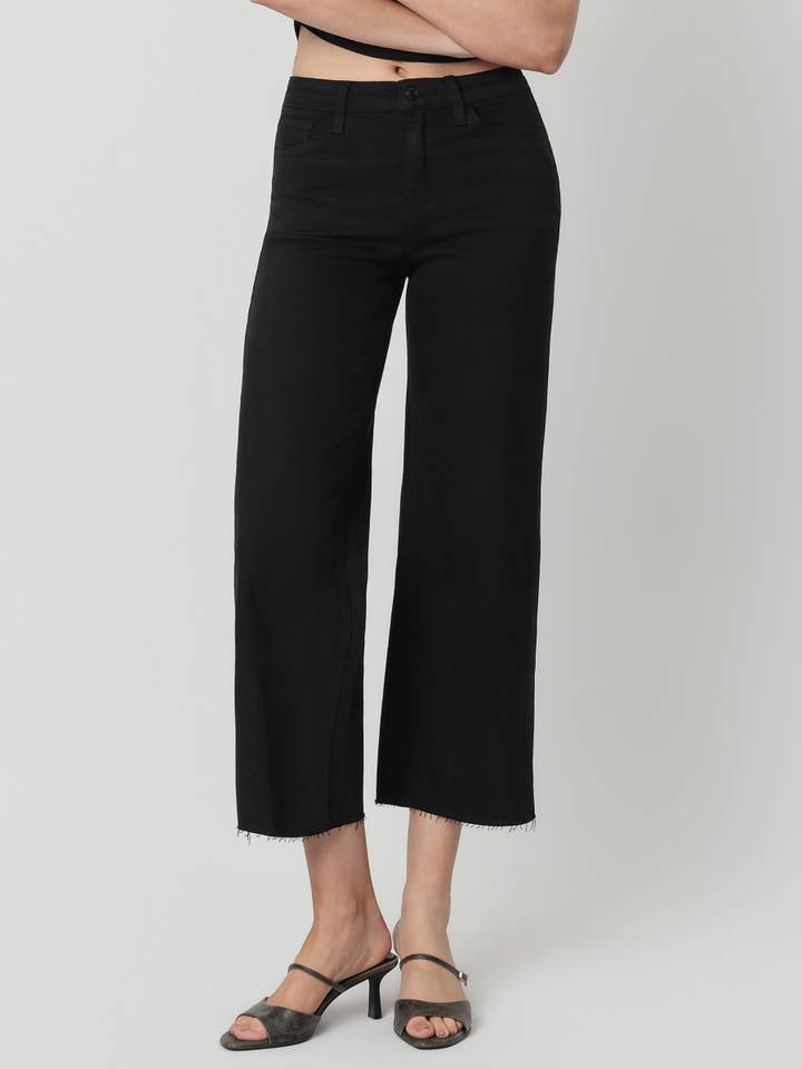 PLUS SIZE HIGH RISE BLACK CROP WIDE LEG JEANS T5894BK-P for wholesale by VERVET by FLYING MONKEY