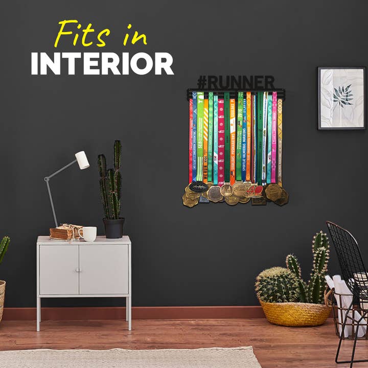 United Medals - Wholesale Wall Hook - Medal hanger #RUNNER - Matte Black - Large3