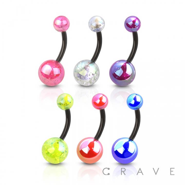 IRIDESCENT GLITTER ACRYLIC BALL FLEXIBLE BELLY NAVAL RING for wholesale by CRAVE