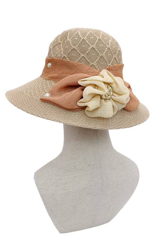 Cap Zone - Wholesale Straw Hat - Women's - Flower Ribbon Fabric Sun Hat13