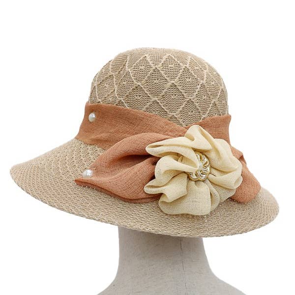 Cap Zone - Wholesale Straw Hat - Women's - Flower Ribbon Fabric Sun Hat13