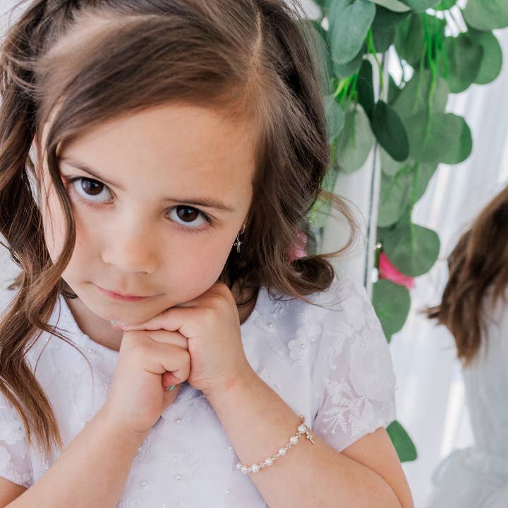 Cherished Moments - Wholesale Beaded Bracelet - Kids - Sterling Silver Girls First Communion Rosary Bracelet Gift