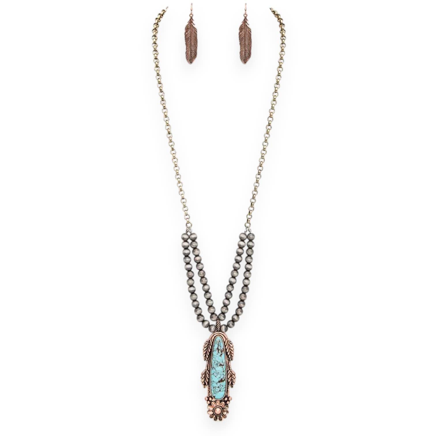 Multi Oversize Turquoise Pendant Navajo Beads Necklace Set for wholesale on Faire1