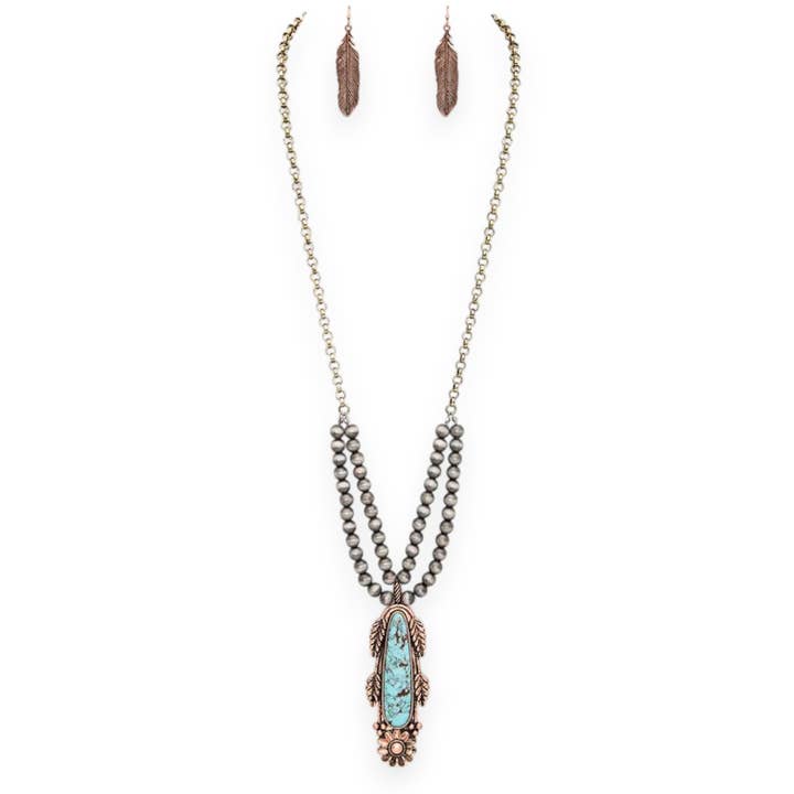 Multi Oversize Turquoise Pendant Navajo Beads Necklace Set for wholesale on Faire1