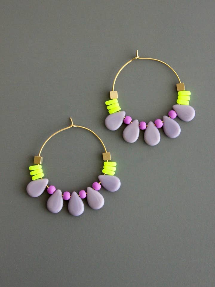 Pendientes de aros de cristal morado, amarillo y rosa WLLE10 para venta al por mayor de David Aubrey Jewelry