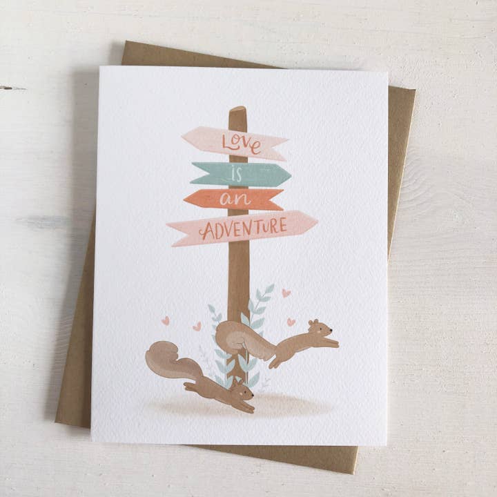 El amor es una aventura - Tarjeta de San Valentín con ardilla para venta al por mayor de Fabled Forest