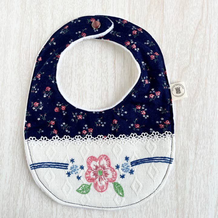 Handmade "Linen and Whimsy" Baby Bibs Embroidered Baby Girl for wholesale by Naptime Inspirations