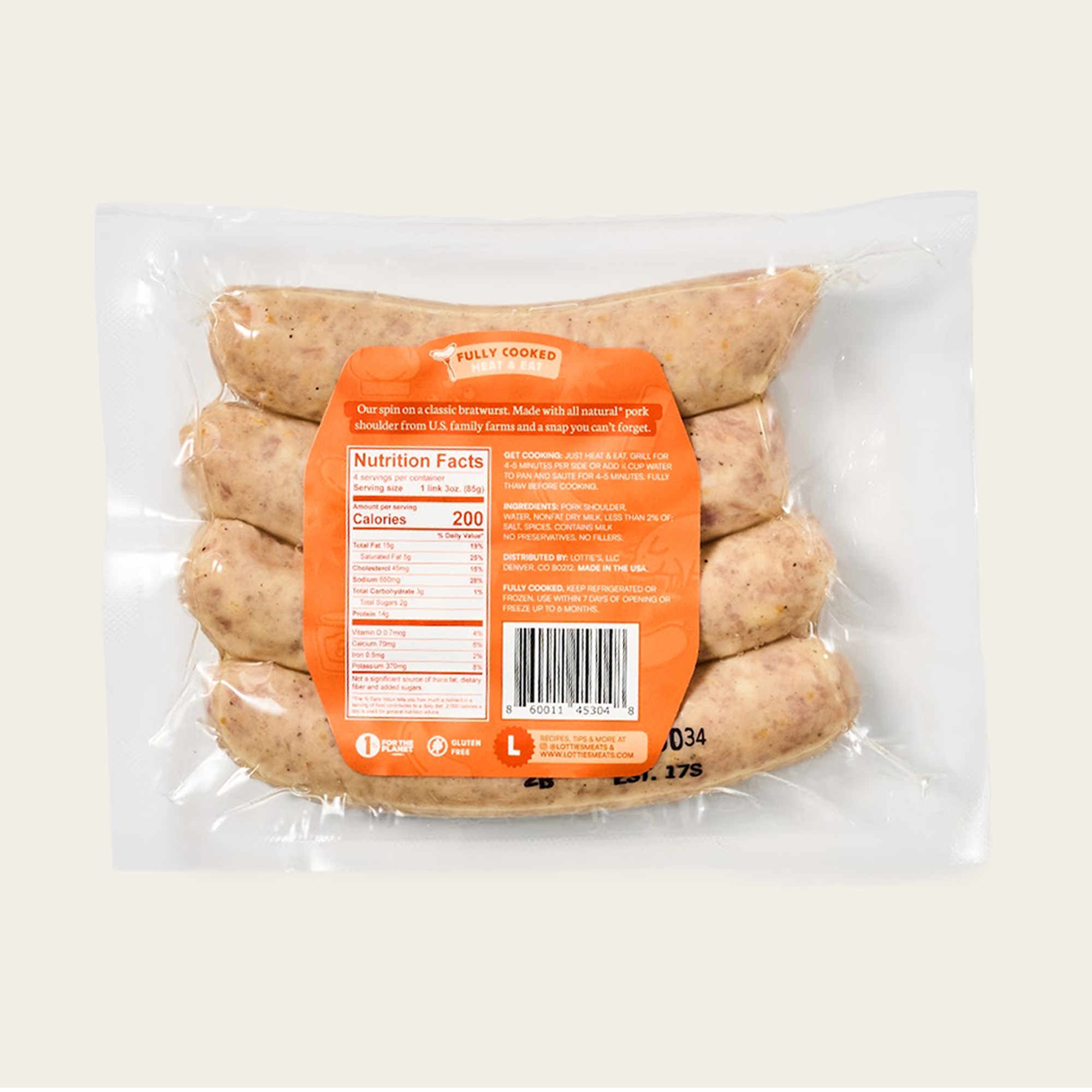 Lottie's Meats - Wholesale Sausage - The Bratwurst | Fully Cooked Sausage | 14 Packs Per Case 1