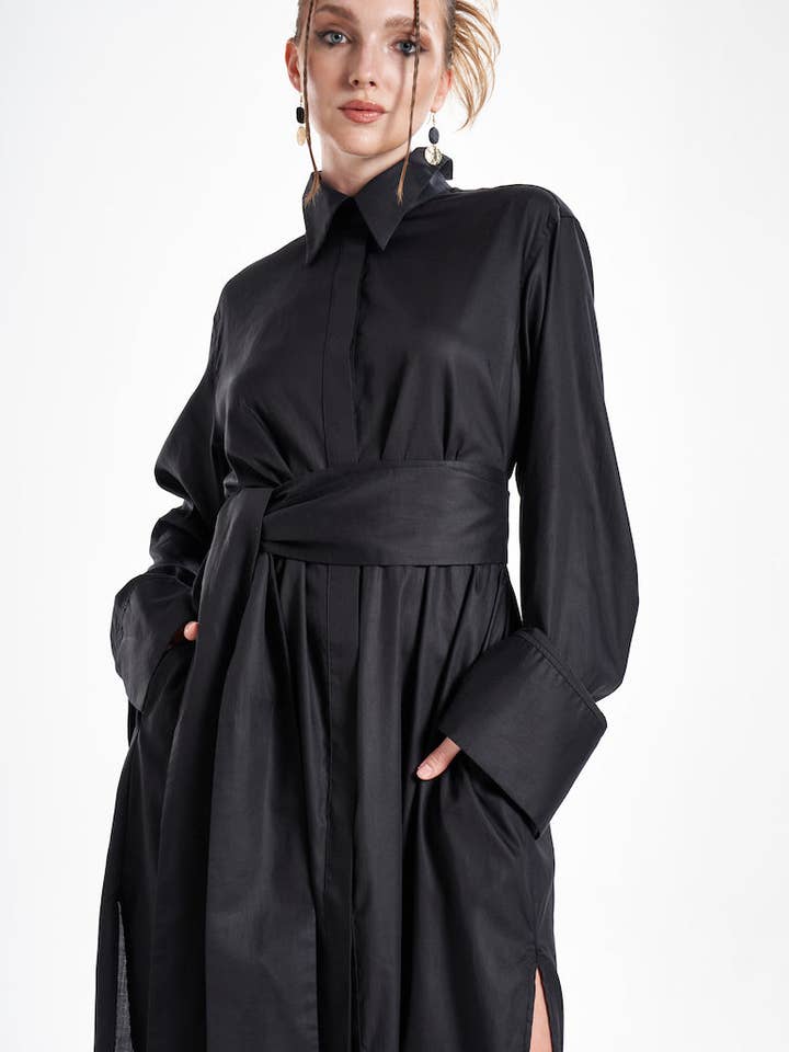 ETNA – wholesale Dress – Women's – Aitna Long Black Organic Finest Fabric Shirt Dress4