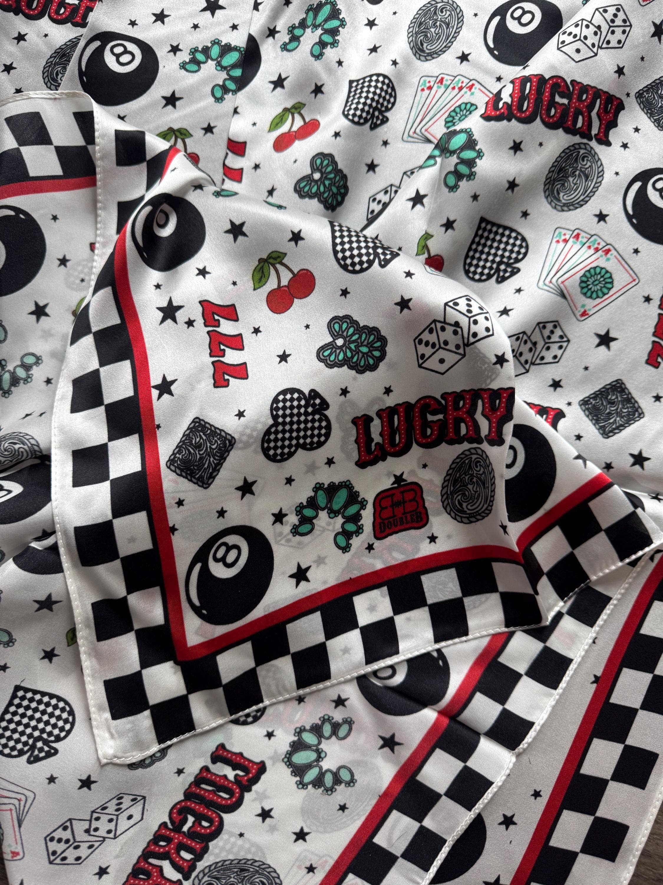 Double B Wild Rags - Wholesale Scarf – Women's - 100% Silk Wild Rag Checkered Lucky 7's Casino by Double B Wild Rags1