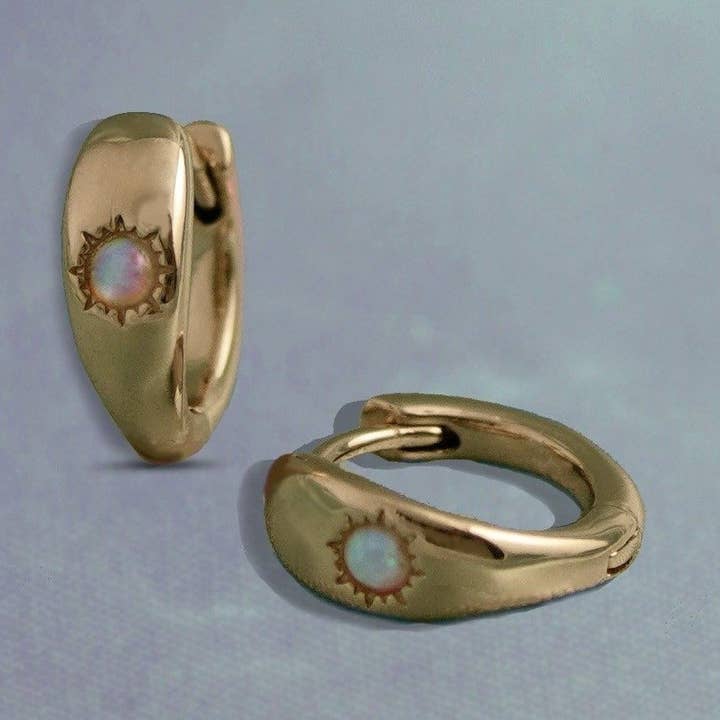 Opal Huggie Hoop Earrings for wholesale by Junk Jewels Ltd