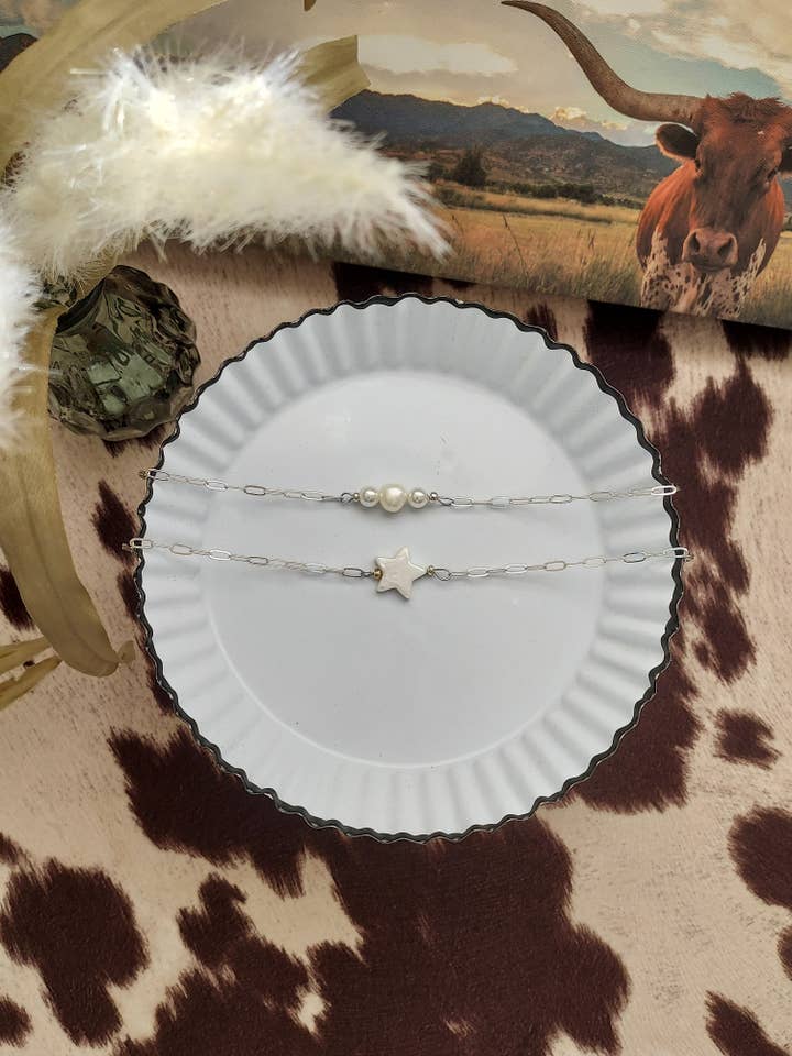 Dainty pearly chained bracelet for wholesale by The peachy cactus boutique