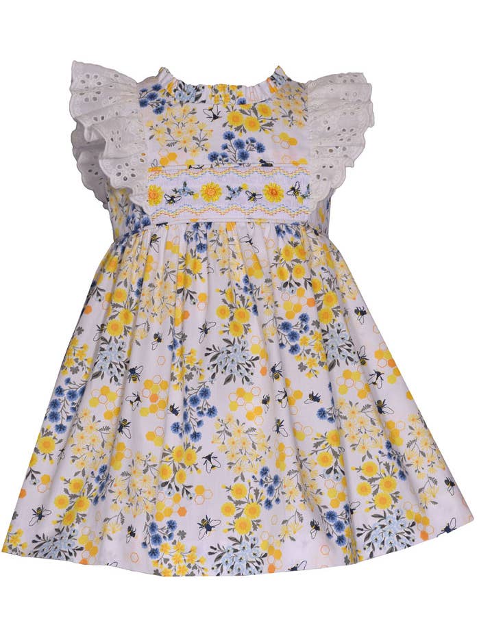 Baby pige og småbarnspige Smoked Bee-kjole for engroshandel hos Bonnie Jean