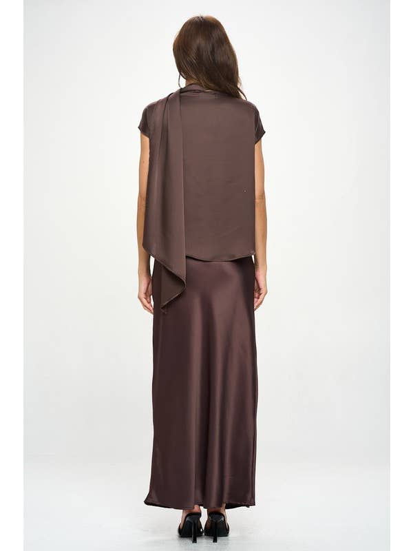 Renee C. - Wholesale Blouse - Women's - Made in USA Satin Cowl Neck Short Sleeve Top with Scarf5