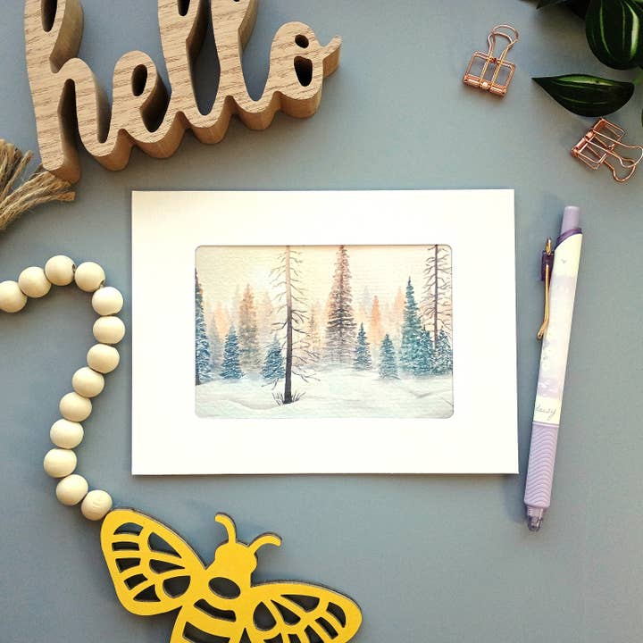 Winter trees watercolor greeting card for wholesale by Kathryn Paul Fine Art