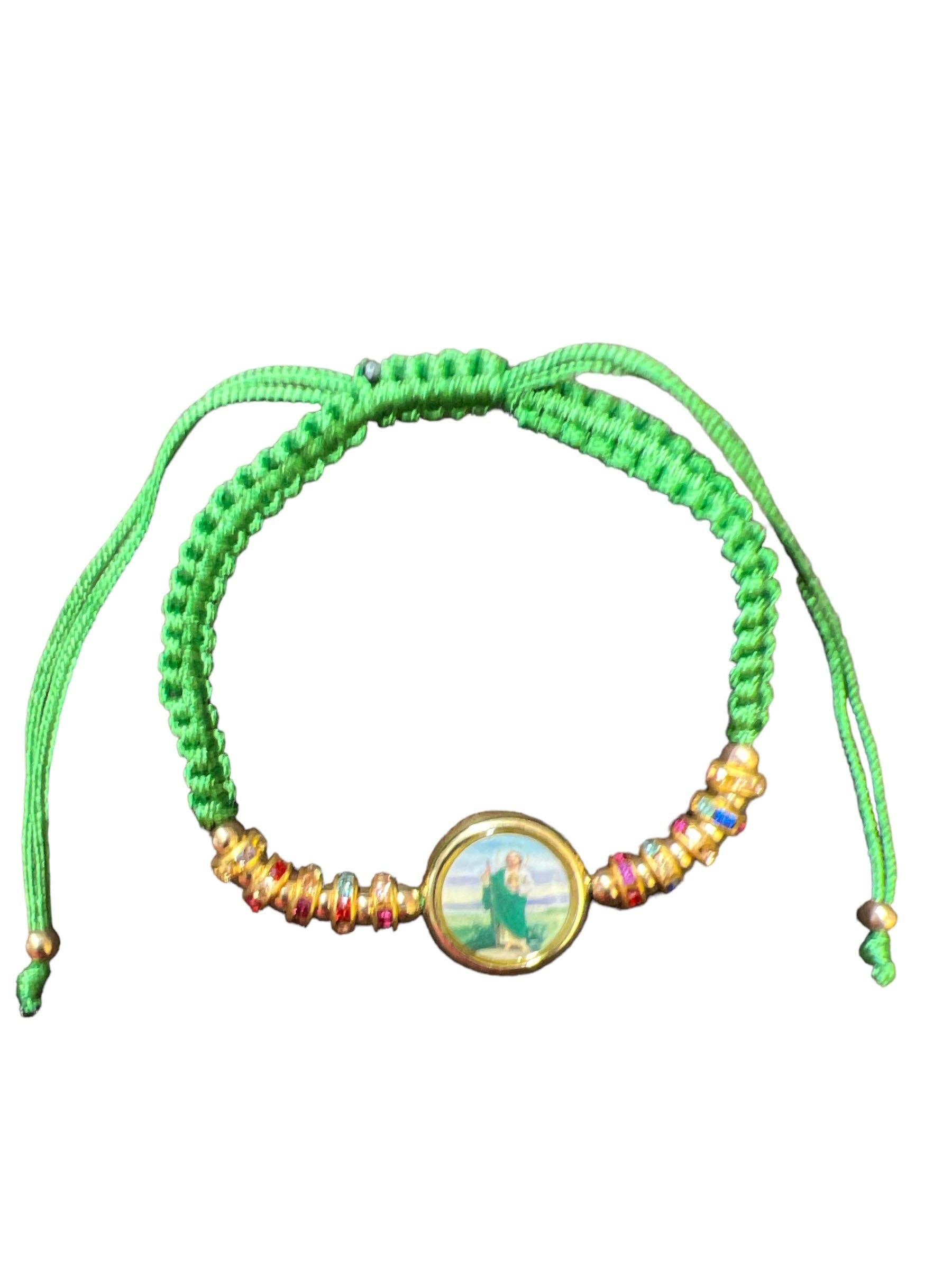 SAN JUDITAS RELIGIOUS ARTICLES - Wholesale Charm/Dangle Bracelet - BRACELET: ST. JUDE THADDEUS -GREEN THREADED W/ COLOR CHARM