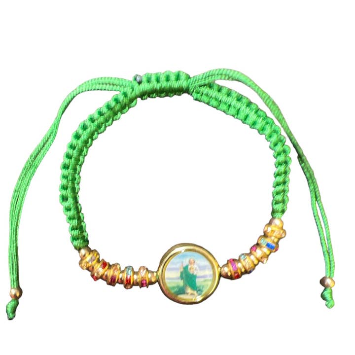 SAN JUDITAS RELIGIOUS ARTICLES - Wholesale Charm/Dangle Bracelet - BRACELET: ST. JUDE THADDEUS -GREEN THREADED W/ COLOR CHARM0