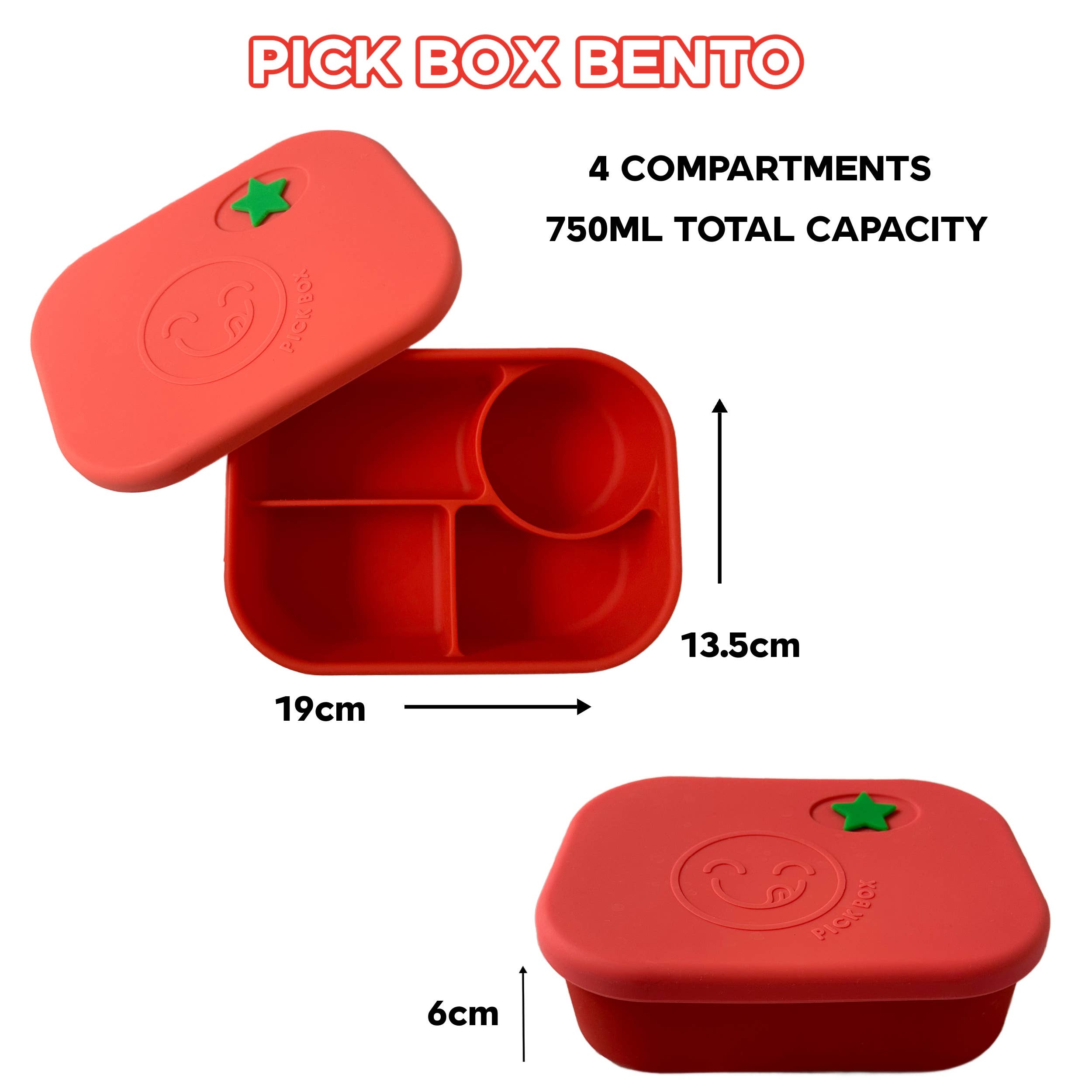 Pick Plates - Vente Sac/boîte repas – enfant - Boîte à déjeuner Bento Pick Box en silicone à 4 compartiments9