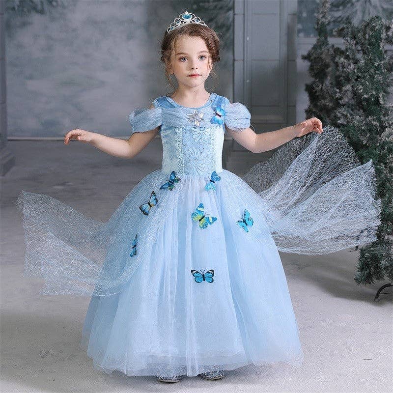 BLUE Solid Color Cinderella Girl's Puff Dress for wholesale on Faire0