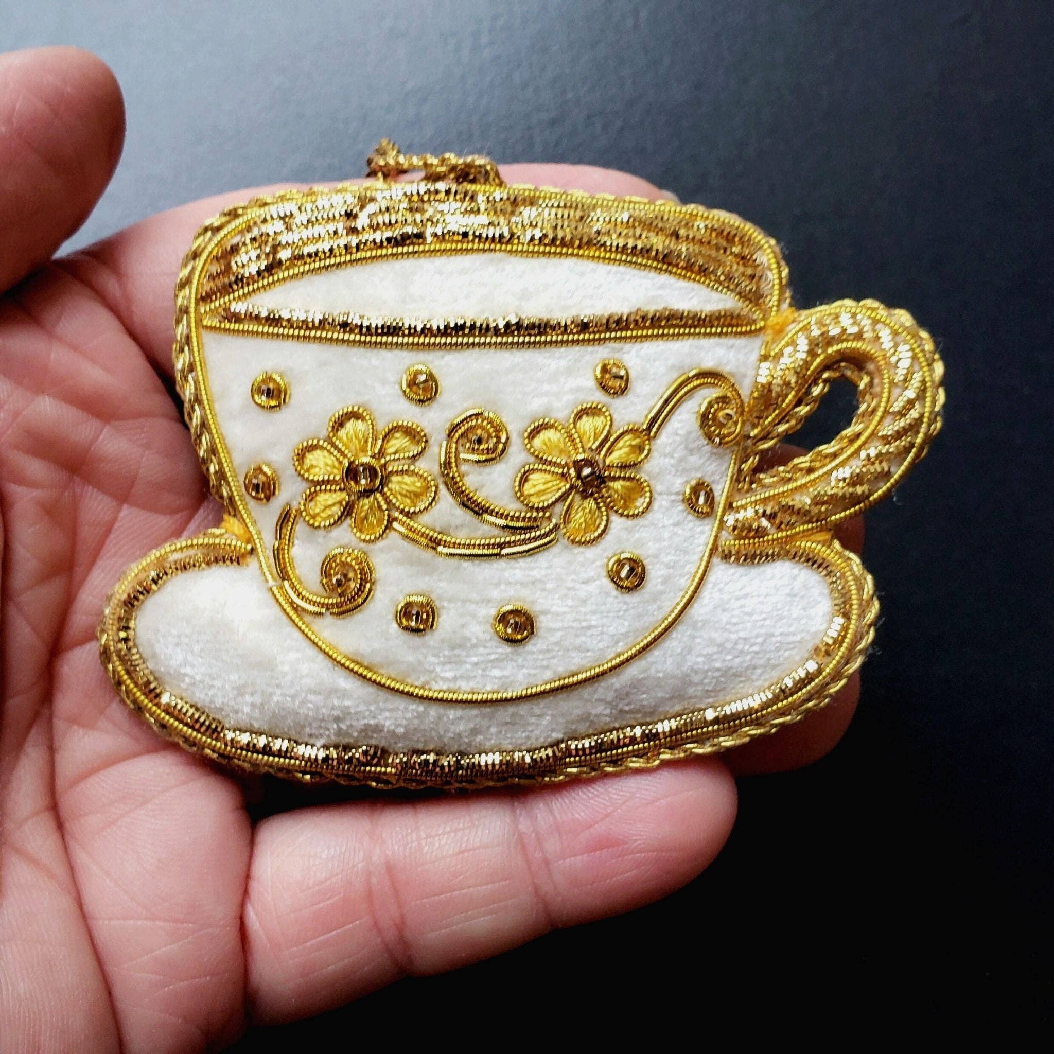 BoutiqueByMariam - Wholesale Ornament - Embroidered Velvet Tea Pot and Tea Cup Christmas Ornament1