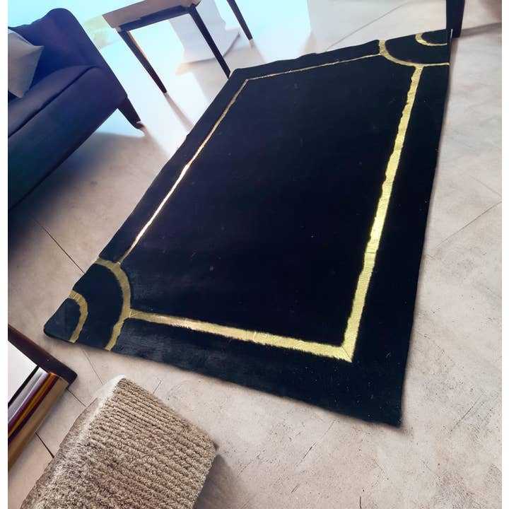 Minimalist Plush Black Gold Area Soft Living Room 6x8 Rug for wholesale by Rosoc Rug