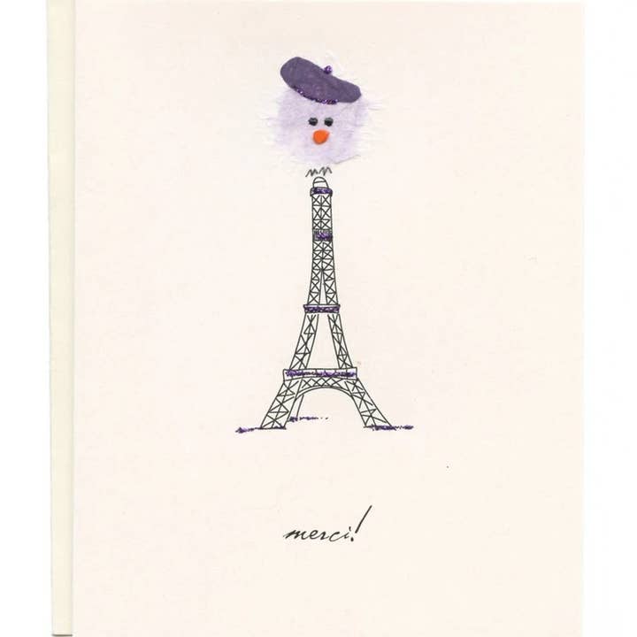 FLAUNT HANDMADE CORRESPONDENCES - Wholesale Thank You Card - "Merci" Bird on Eiffel Tower