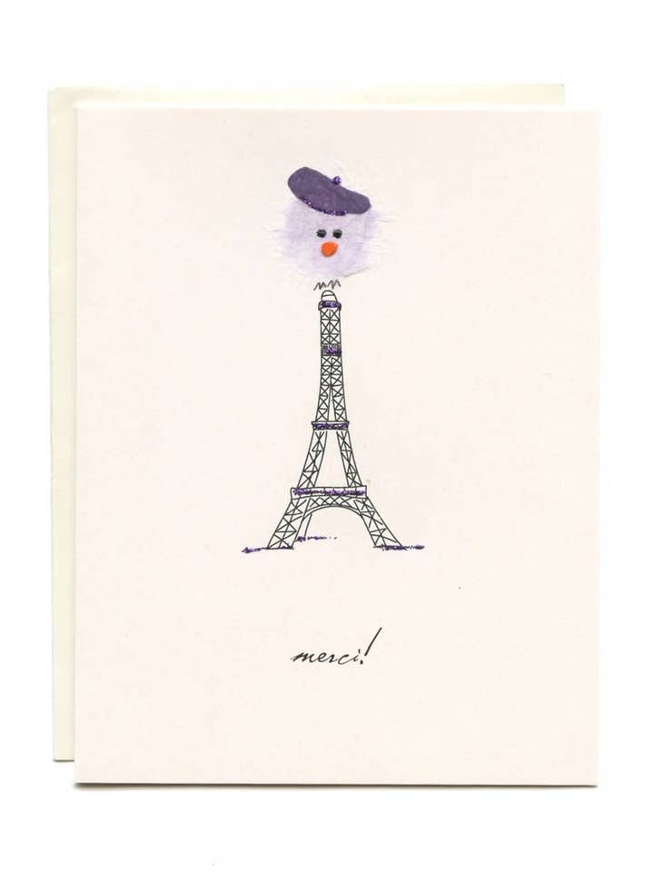 "Merci" Bird on Eiffel Tower for wholesale by FLAUNT HANDMADE CORRESPONDENCES
