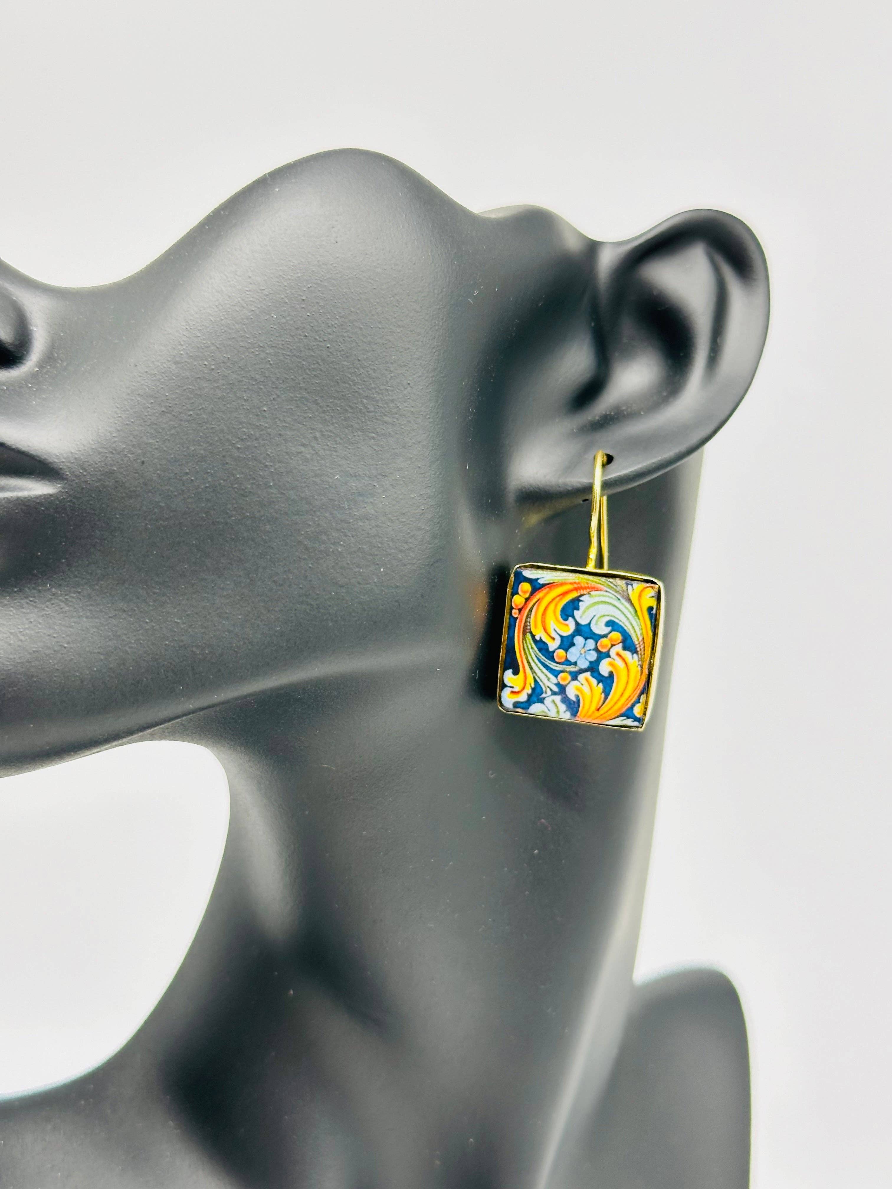 DD Ceramiche Siciliane – wholesale Dangle earrings – Ceramic Majolica Tile Earrings by Caltagirone V.82