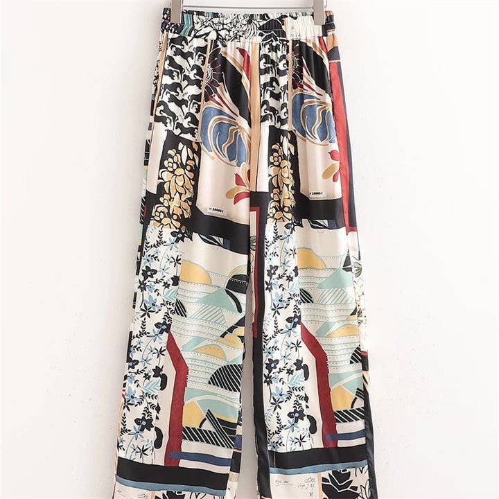 PRINTING Printed Patchwork Kimono Top And Wide Leg Pants Set for wholesale on Faire4