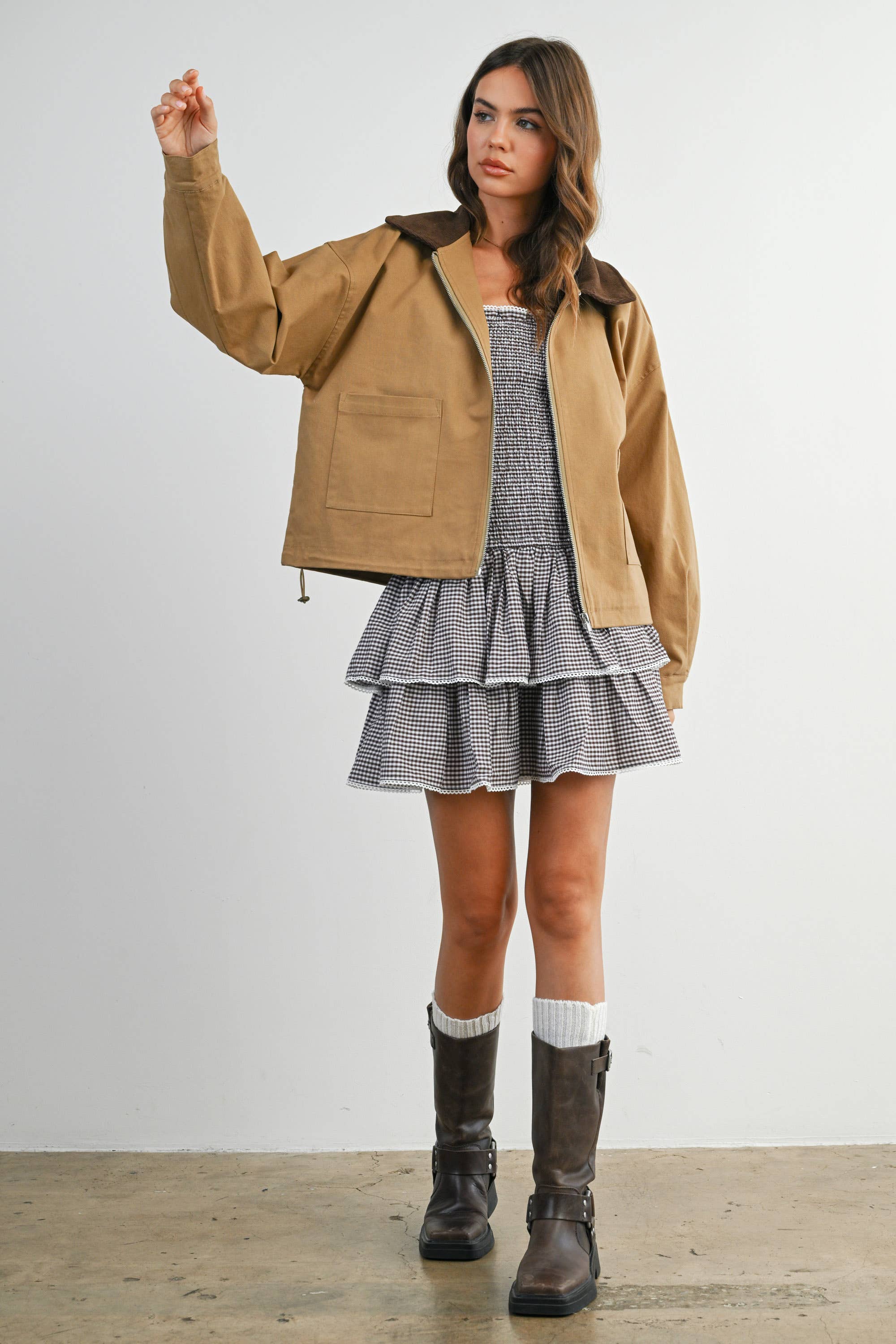 BUTTERMELON - Wholesale Jacket - Women's - Collared Zip-Up Drawstring Jacket - BMJ782528