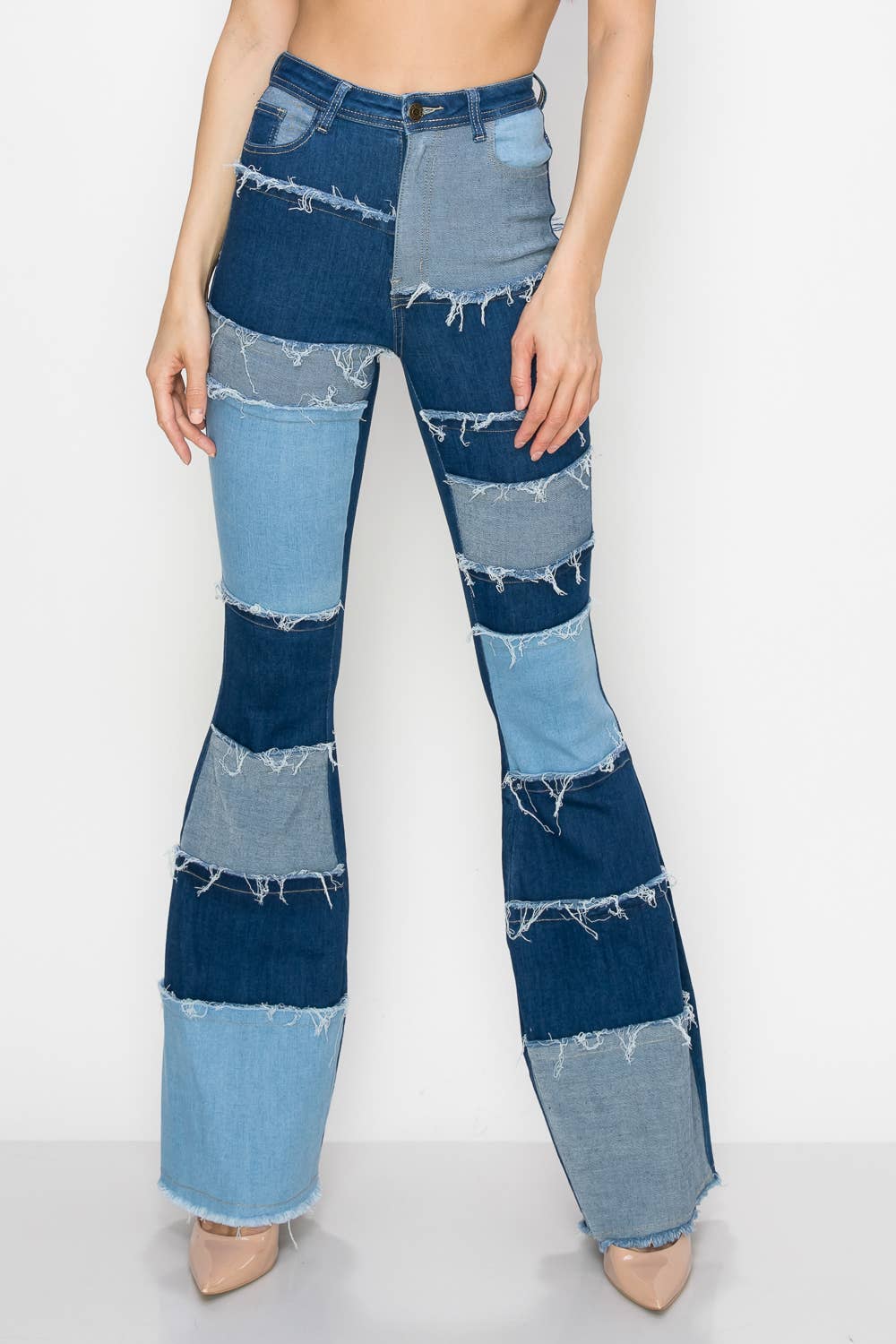 PATCH JAZZ-020 HIGH WAISTED DISTRESSED BELL BOTTOMS WOMEN JEANS for wholesale on Faire1