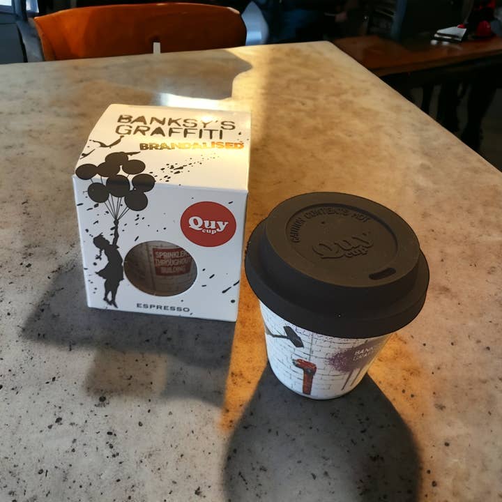 URBAN.ITY SRL - Wholesale Coffee/Tea Cup - Banksy Espresso Cup in RPET 90 ml - Hammer Boy4