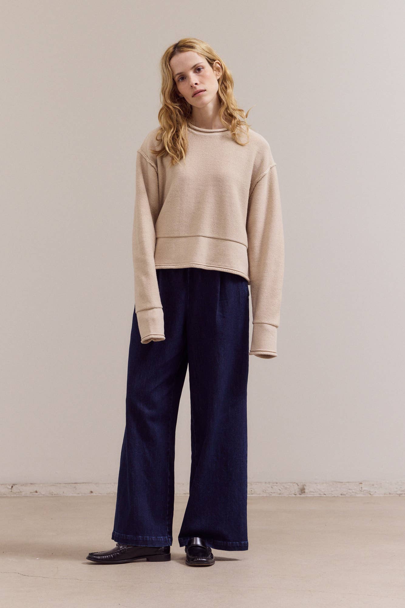 Grade & Gather - Wholesale Knit Top - Women's - 42043 - ROLLED EDGE DETAIL LONG SLEEVE TOP1