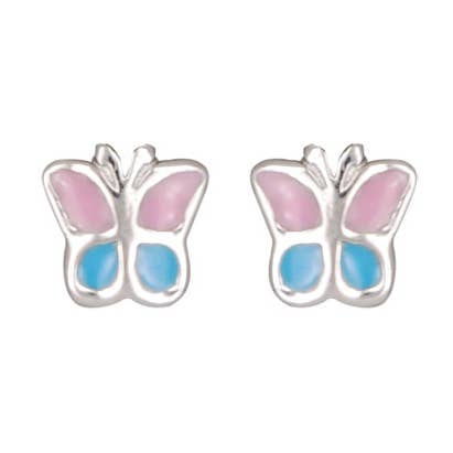 Butterfly oorstekers roze/blauw 925 zilver voor wholesale door Janusch
