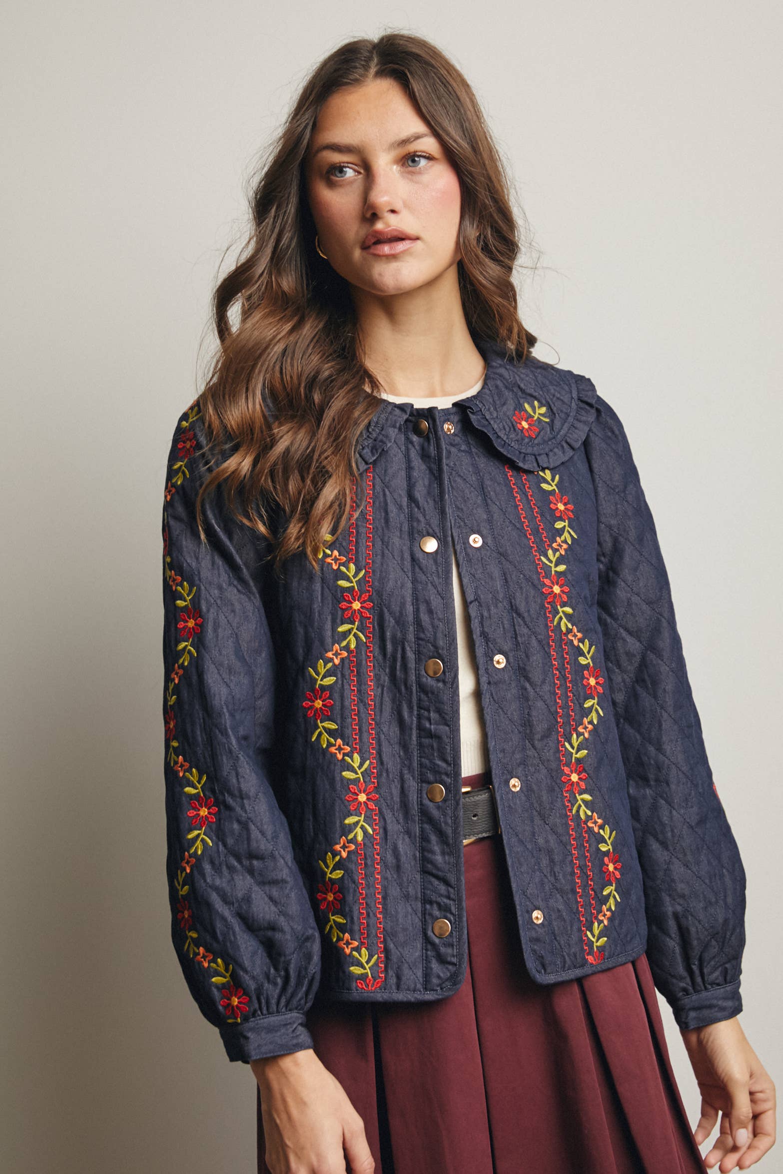Midnight Indigo Embroidered Quilted Denim Jacket FJ0008 for wholesale on Faire1