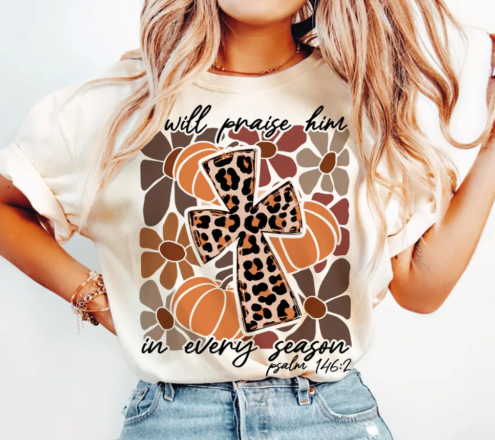 Southern Backroad Tees LLC - Wholesale T-Shirt (Graphic) - Women's - I Will Praise Him in Every Season Cross0