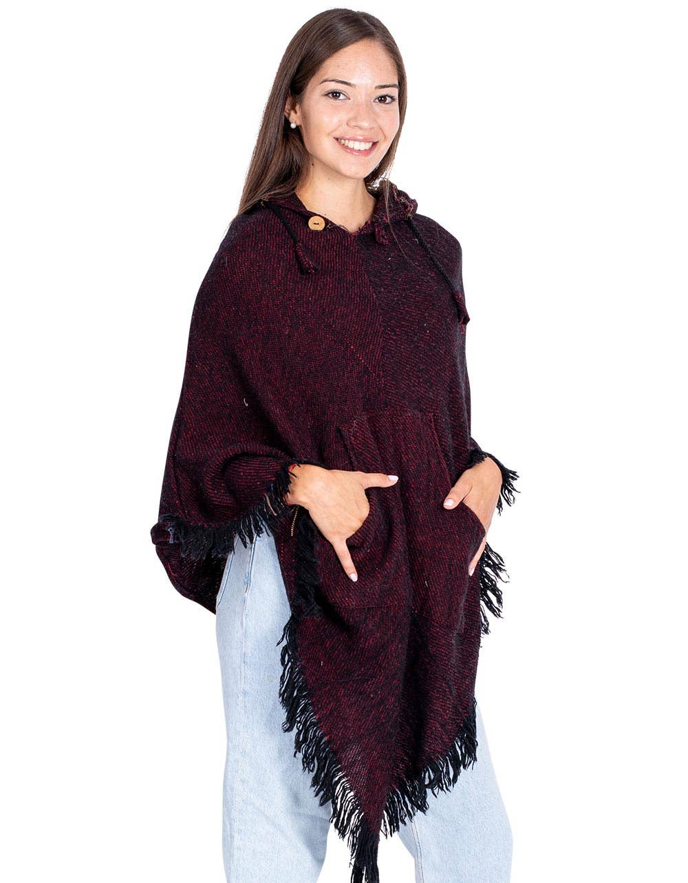 Board Burgundy Winter Ponchos with Fringes for wholesale on Faire3
