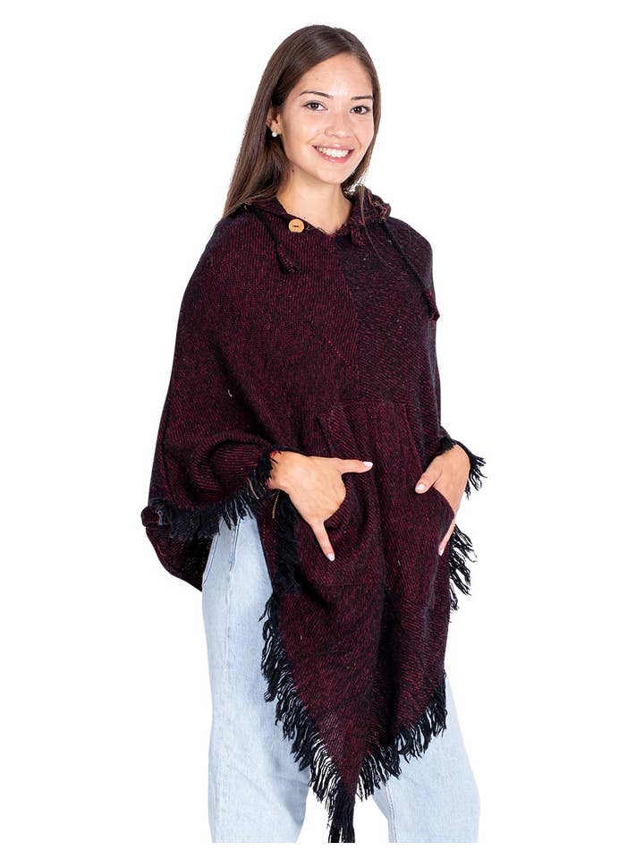 Board Burgundy Winter Ponchos with Fringes for wholesale on Faire3