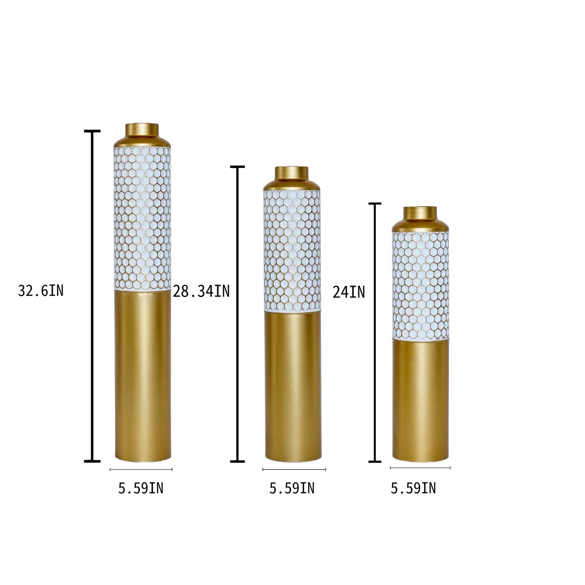 39F Inc. - Vente Vases - Ensemble de 3 vases de sol en métal doré et blanc en forme de goutte1