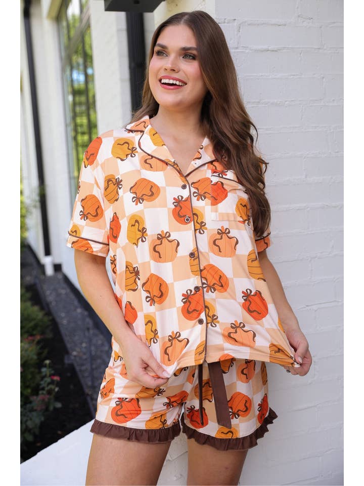 Green Harvest Hues Ruffle Pajama Set for wholesale on Faire1